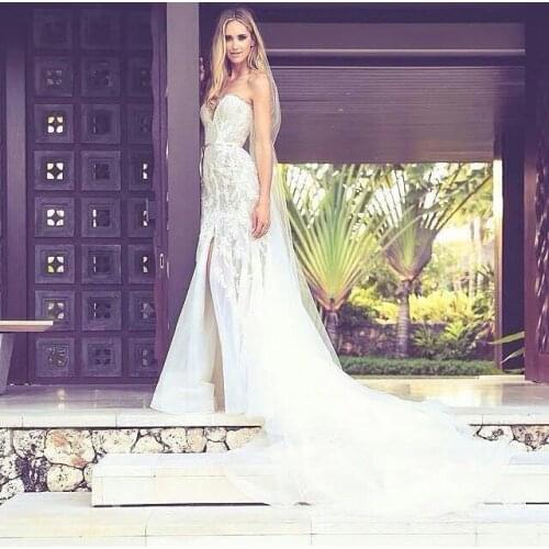 Vestido de festa longo wedding dress Custom made Tulle Beading Appliques bridal gown Little Mermaid tail wedding dresses 2015