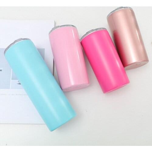 20pcs/lot 12oz 20oz Skinny Tumbler Kids Mug Stainless Steel 2-Wall Vacuum Insulated Straight Cup Beer Bottle Glass Free Straw