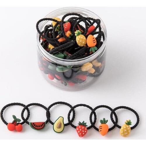 30pcs/lot New Girls Cartoon Fruits Flower Elastic Hair Bands Colorful Stretch Rubber Bands Headband Fashion Hair Accessories