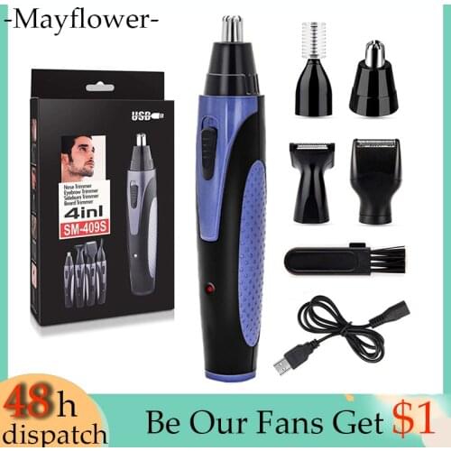 4 In 1 Men Nose Hair Trimmer Rechargeable USB Nose Ear Trimmer Beard Trimmers Eyebrow Scissors Waterproof Grooming Kit