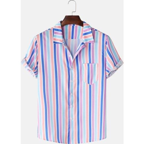 55# Summer Hawaiian Men Shirts Short Sleeve Work Shirt Men Striped Print Blouse Men Casual Men Button Up Shirt Camisas De Hombre