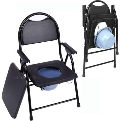 A,Multifunction Stable PU Potty Chair for Elders Foldable Safe Toilet Seat Waterproof Leather Chair 2 Ways To Lift Commode