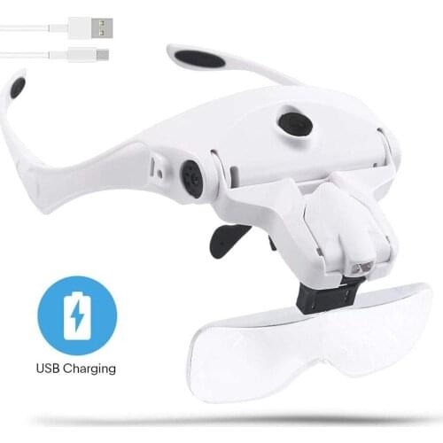 Reading Magnifier Hands Free Headband Magnifying Glass USB Charging Head Magnifier With LED Light For Jewelry Reading