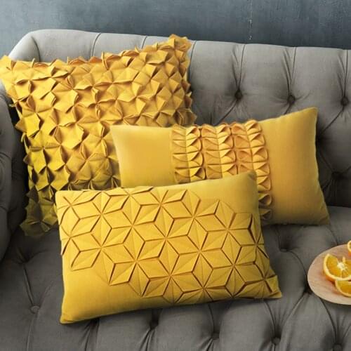 Cilected 45*45cm/50x30cm Creative Yellow Flowers Waist Pillow Cover Stereo Pleats Decorative Ruffles Cushion Pillowcase Sofa