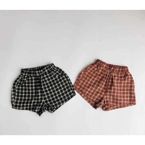 2020 new girls boys plaid shorts cotton linen summer fashion kids shorts 2-7t HO348