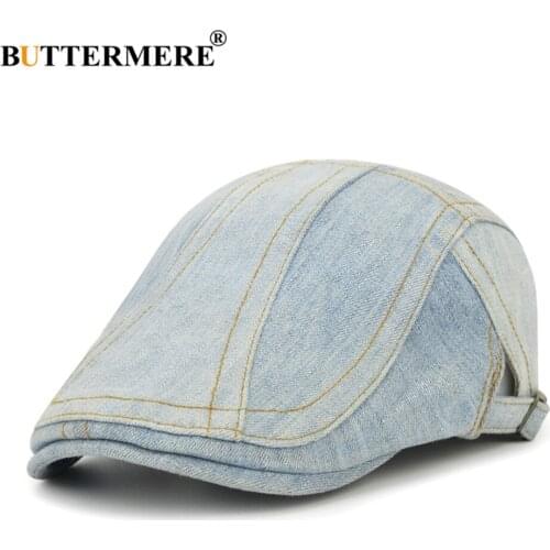 BUTTERMERE Denim Men Women Flat Cap Light Blue Beret Hat Cotton Casual Cabbie Cap Vintage Male Female Adjustable Ivy Irish Cap
