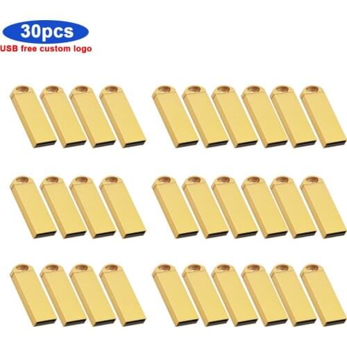 Bulk 30pcs free logo Usb Flash Drive metal Pen Drive 8GB 16GB 32GB 64GB 128GB 4gb External Storage Pendrive USB 2.0 Memory Stick