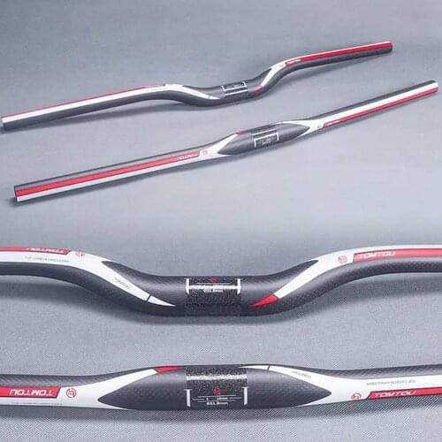 TOMTOU Carbon Fiber Bike Handlebar Mountain Bicycle One-shaped Handle Bar Horizontal Handlebar Red 3K Matte Width 580 - 760mm