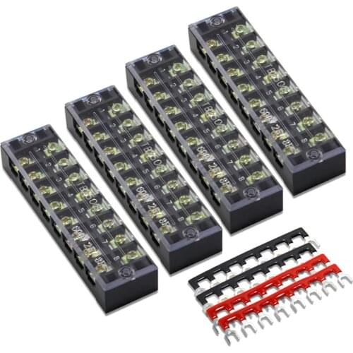 Terminal Block 8 Positions 600V 25A Dual Row Screw Terminals Strip Cover 400V 25A Pre-Insulated Terminal Barrier Jumper Strips