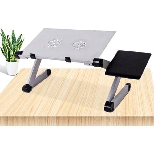 Computer desk Portable laptop desk aluminum stand table Ergonomic lap table with mouse board and fan for Study and entertainment