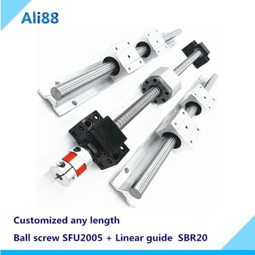 SBR20 linear guide rail+ ballscrew SFU2005 any length+BK/BF15+nut housing+couplers for CNC parts 20mm linear guideway rail set