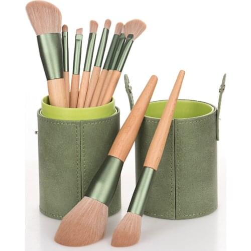 Ronshadow 10pcs wood-color makeup brushes set for cosmetic foundation powder blush eyeshadow kabuki blending make up brush tools