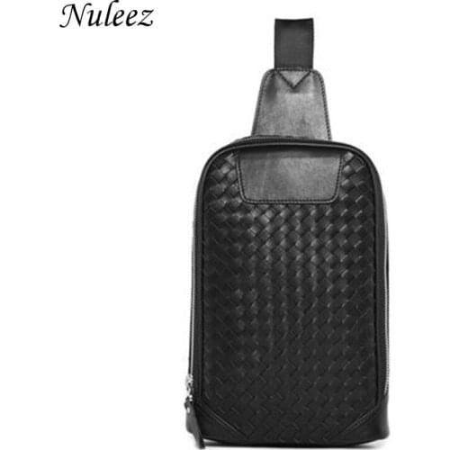 Nuleez Chest Bag Men Cow leather Italy Woven Fashion Bag Men Luxury Cross-Body Purse New Classical