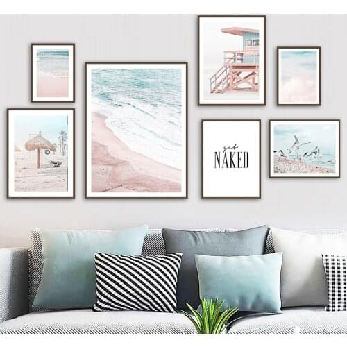 Beach Cabin Seagull Ocean Colorful Cloud Wall Art Canvas Painting Nordic Posters And Prints Wall Pictures For Living Room Decor