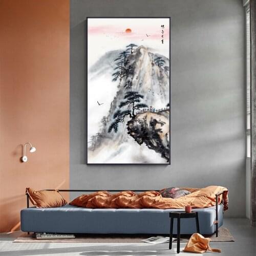 Wall Art Chinese Landscape Mountain painting Canvas Vintage Posters and Prints Home Decorative Pictures for Living Room Cuadros