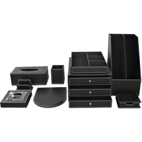 Kingfom Desktop Organizer Pencil Holder File Holder Mouse Pad Rectangle Tissue Case Business Card Holder File Cabinet T89