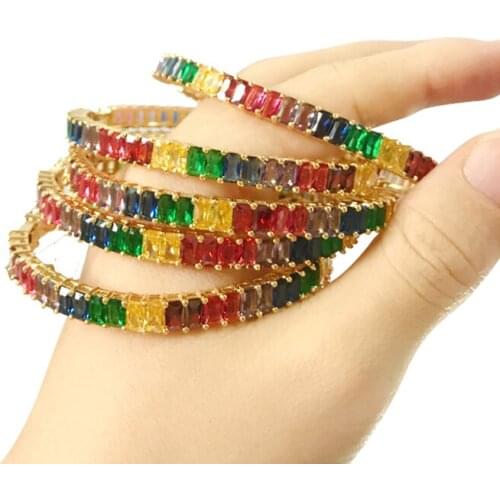 2020 new baguette cubic zirconia bracelet for women men luxury jewelry Gold filled rainbow cz tennis gorgeous trendy bangle