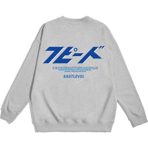 Autumn Japanese Style Street Retro Text Printing Loose Oversize Lazy Gray Round Neck Sweater Men And Women Couple Pullover