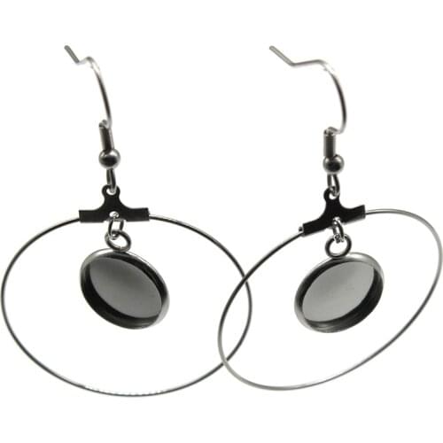 10pcs/lot Stainless Steel Dangle Earring Base Settings 6- 25 mm dia Cameo Cabochon Bezel Blanks DIY Earring Hooks Findings