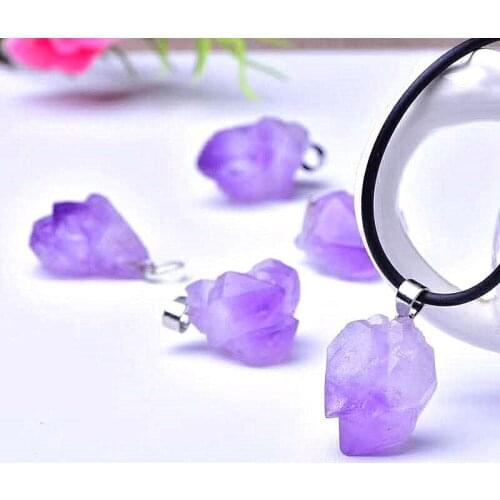 Natural Stone Amethysts Crystal Pendant Necklace Brazil Druzy Irregular Shape Lavender Semi-precious Chakra Jewelry Necklace