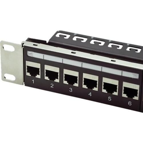 24-port CAT6 Feedthrough Patch Panel Incl. 24pcs of CAT6 female shielded keystone adapter (RJ45 to RJ45 free connection)