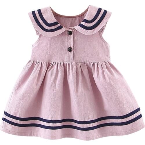 Summer Girl Navy Design Dress Cotton Newborn Toddlers Luxury Princess Children Clothes Cute Pink Infant Outwear Baby Clothing
