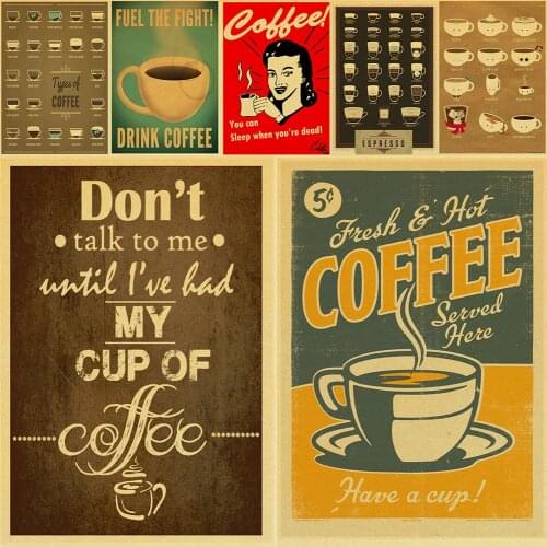 Bar Cafe Kitchen Coffee Retro Kraft Paper Poster Modern Vintage Adornment Wall Sticker Pub Home Living Room Decor Poster