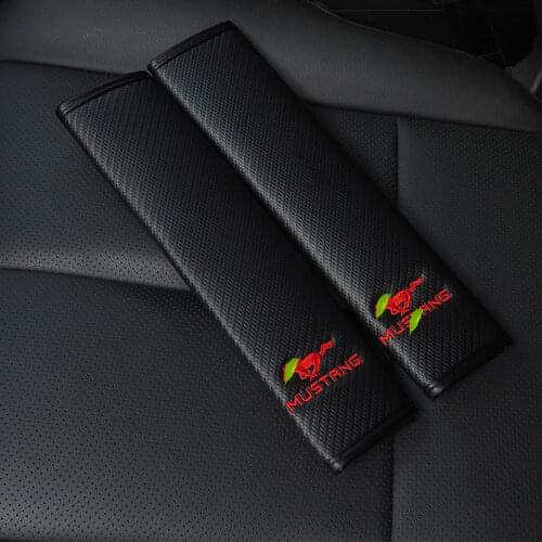 QHCP Car Seat Belt Cover Safety Seat Belt Shoulder Sleeve Pad Embroidery Style Carbon Fiber Cloth Fit For Ford Mustang 2015-2020