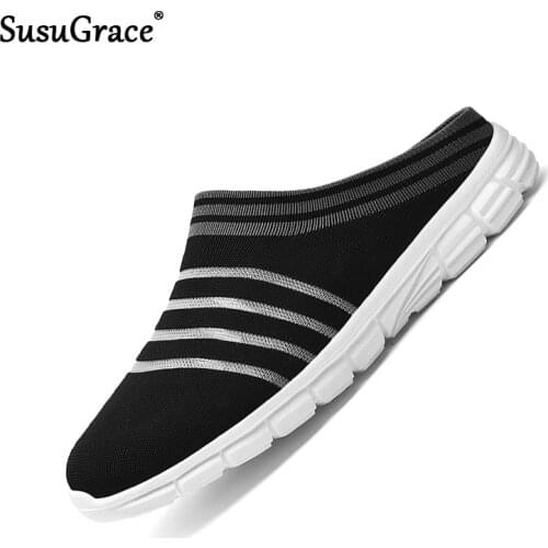 SusuGrace Men Mules Breathable Light Woman Slippers Slip-on Mesh Sandals Quality Causal Outdoor Non-slip Couple Shoes Plus Size
