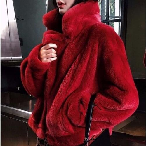 Utumn Winter Faux Mink Fur Coat Women Casual Warm Soft Zipper Fur Jacket Plush Overcoat Pocket Plus Size Teddy Coat Female