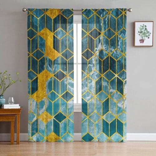 Modern Sheer Curtains Geometric Marble Texture Living Room Kitchen Childrens Room Decoration Household Chiffon Window Curtains