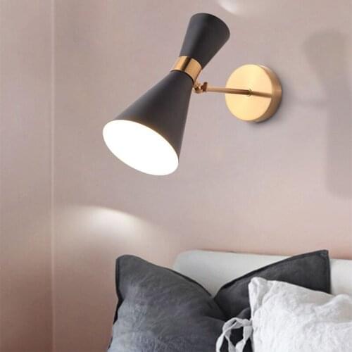 Modern nordic bedroom bedside black/white wall lamp adjustable living room aisle lamp villa simple lights