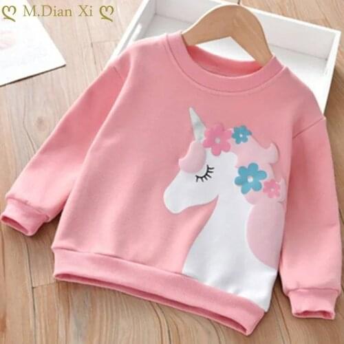 Girls' Autumn and Spring Sweatshirts, Baby Childrens Toddler Long-sleeved Tops, Cute Unicorn Cotton T-shirts 0-6 Years Old