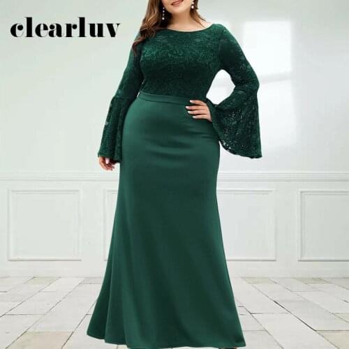 Dark Green Evening Dresses DR1561 O-Neck Flare Sleeve Women Party Dress 2020 Mermaid Vestidos De Fiesta Lace Formal Gowns
