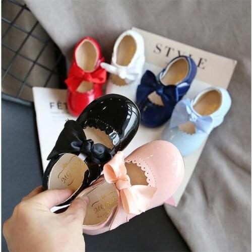 Newest Spring Autumn Baby Girls Fashion Patent Leather Big Bow Princess Party Danc Shoes Solid Color Student Flats shoes