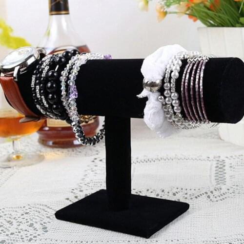 Black Fashion Velvet Bracelet Chain Watch T-Bar Rack Bracelet Bangle Necklace Jewelry Display Stand Holder Organizer Display