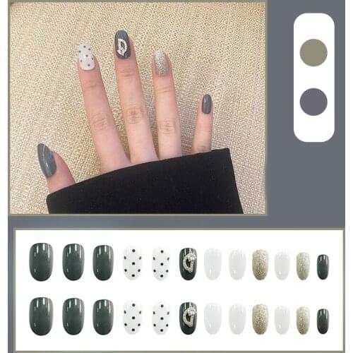High Quality Nail Patch Short Round Head Grey Dot Diamond Wearing Nail Art Gifts for Girls