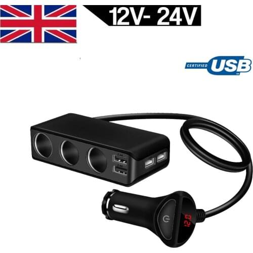 4 USB Port 3 Way Car Cigarette Lighter Socket Splitter Charger 120W Power 6.8A USB Car Charger Support Display Volmeter