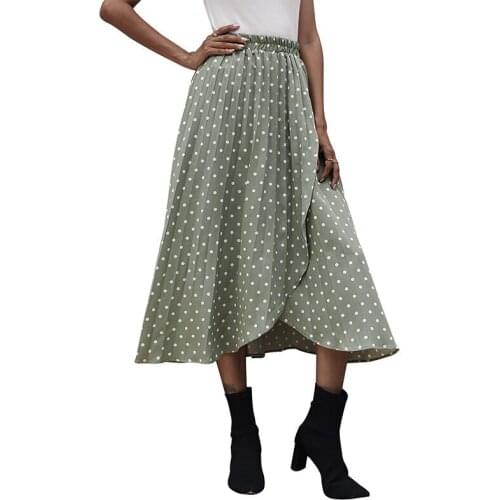 Dot print big swing split chiffon skirts long high waist casual summer skirt for women T6646