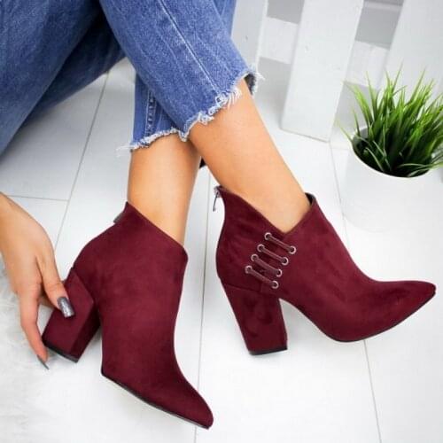 2021 Spring Autumn Ankle Boots Soft Leather Woman Boots Pointed High Heels Shoes Fashion Thick Heel Back Zipper Women Shoes Boot