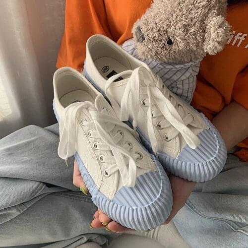 Sea Salt Blue Biscuit Canvas Shoes Female 2021 New Wild Korean Retro Hong Kong Flavor Board Shoes Trend