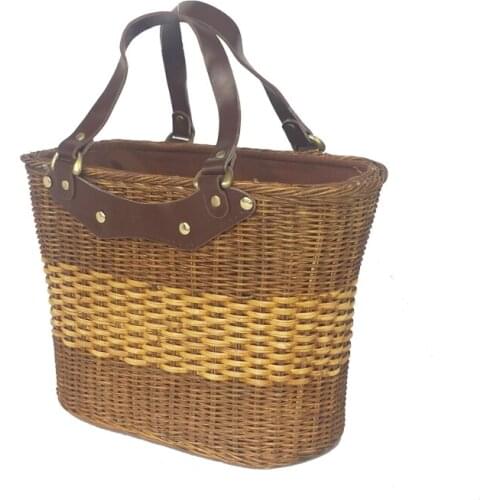 Natural rattan bags for women summer holiday big size handbag with lining fabric casual bags with PU handle for shopping