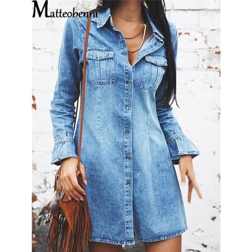 2021 New Arrival Womens Summer Long Sleeve Denim Dress Sexy Slim Jeans Dress Fashion Casual Office Ladies Street Clothing Dress