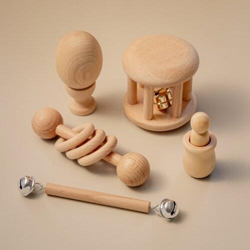 5/7pcs/lot Baby Montessori Toy Set Wooden Infant Teether Music Rattles Nursing Gift Early Educational Toys for Newborn