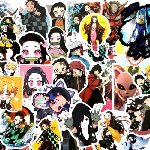 50pcs Anime Demon Slayer Kimetsu No Yaiba Sticker Waterproof PVC Skateboard Luggage Motorcycle Guitar Kid Boy Vsco Sticker