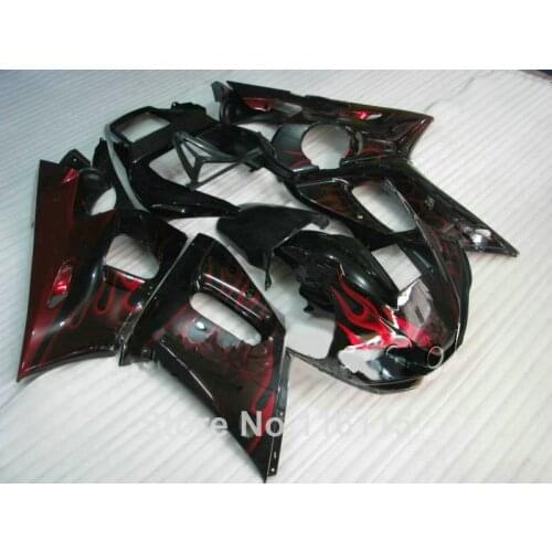 ABS fairing kit fit for YAMAHA R6 1998 1999 2000 2001 2002 R6 red flames in black YZF R6 fairings set 98 99 00 01 02 #3232