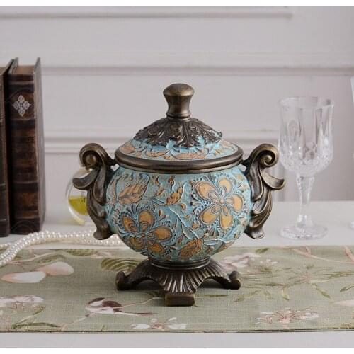 American Resin Storage Jars Relief Flowers Bedroom Cosmetic Container Retro Desktop Candy Organizer Home Decoration Ornaments