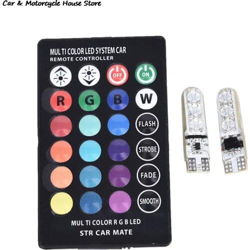 Car Led T10 5050 6smd Colorful With Remote Control Flashing Wide Light Waterproof Silicone License Plate Light