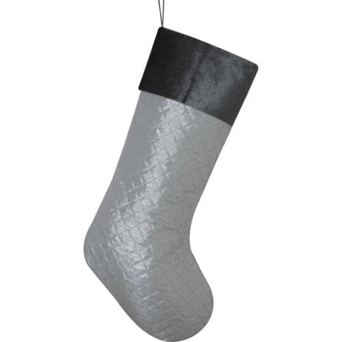 Free Shipping Silvery Sparkle Diamond Quilted with velvet Cuff Christmas stocking fashionable socks 10"x19"