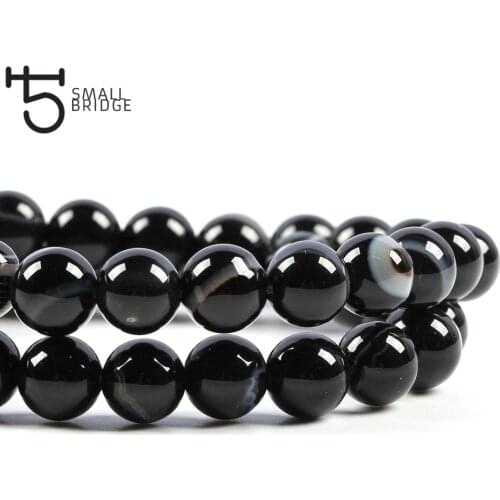 6 8 10mm Natural Stone beads Black Striped Onyx Agate Round Loose Beads for jewelry making